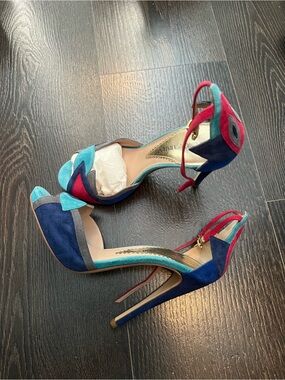 Emporio Armani Multicolor Suede Colorblock Stiletto Sandals